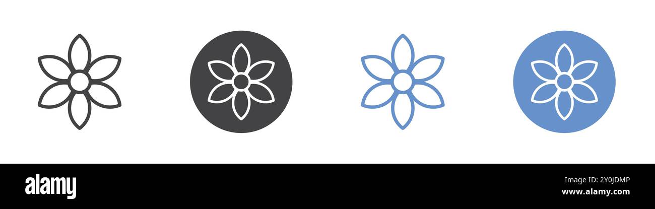 Flower icon Flat set in black and white color outline vector mark Stock ...