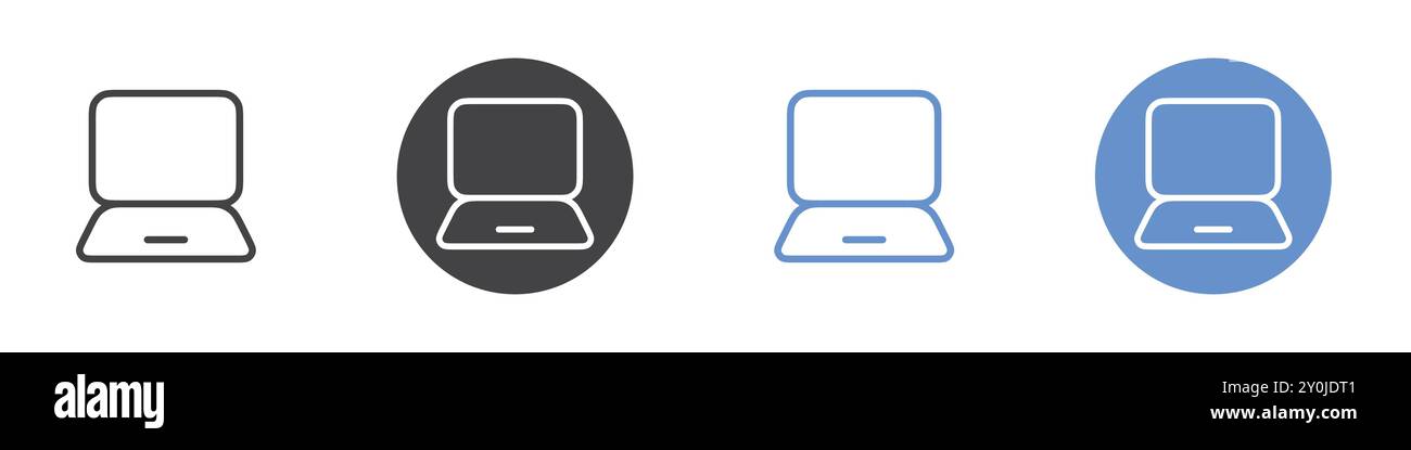 Laptop icon Flat set in black and white color outline vector mark Stock ...