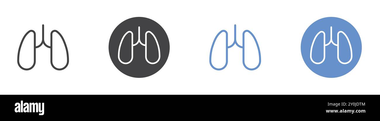 Lungs icon Flat set in black and white color outline vector mark Stock ...