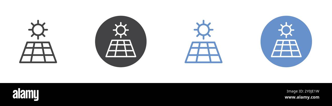 Solar panel icon Flat set in black and white color outline vector mark Stock Vector