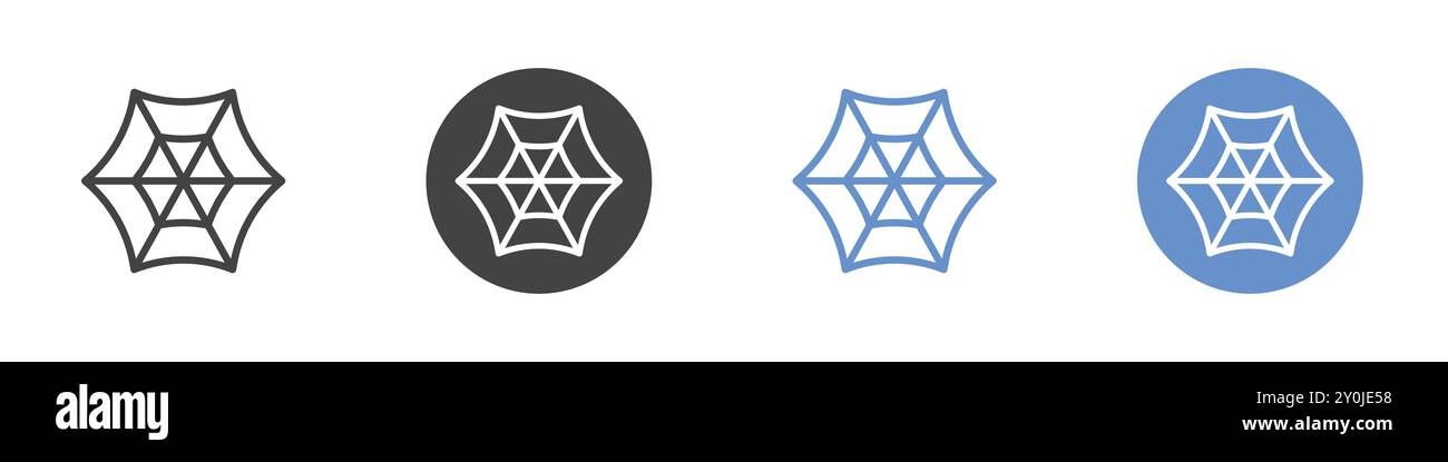 Spider web icon Flat set in black and white color outline vector mark ...
