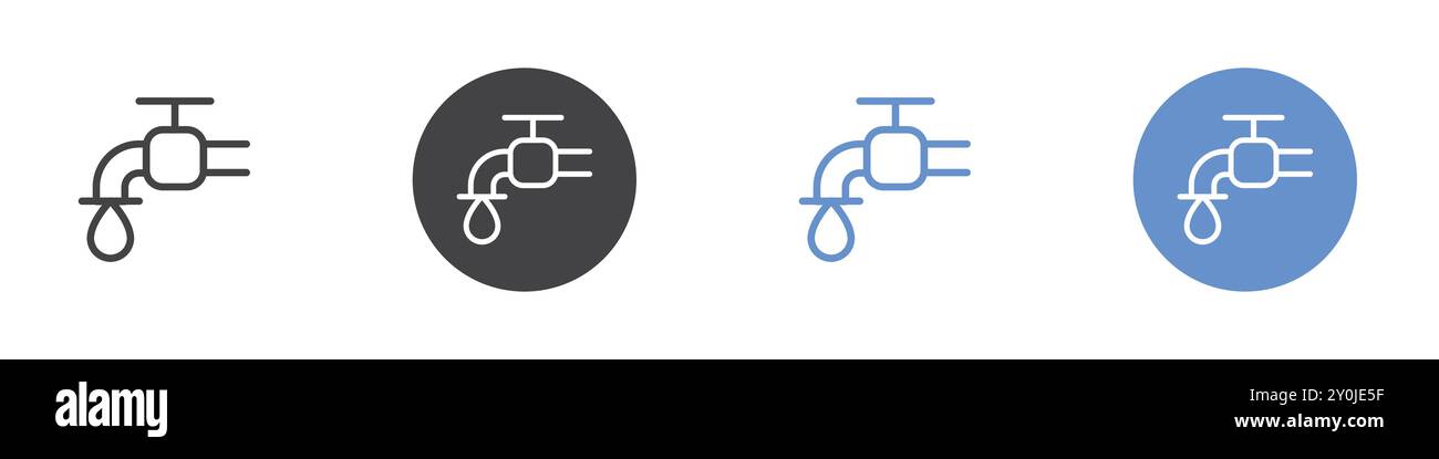 Water tap icon Flat set in black and white color outline vector mark ...
