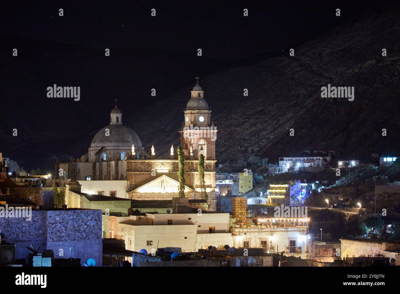 The former mining town of Real de Catorce is home to an abandoned ghost town, traditional churches and sacred spots of the Huichol people. Stock Photo