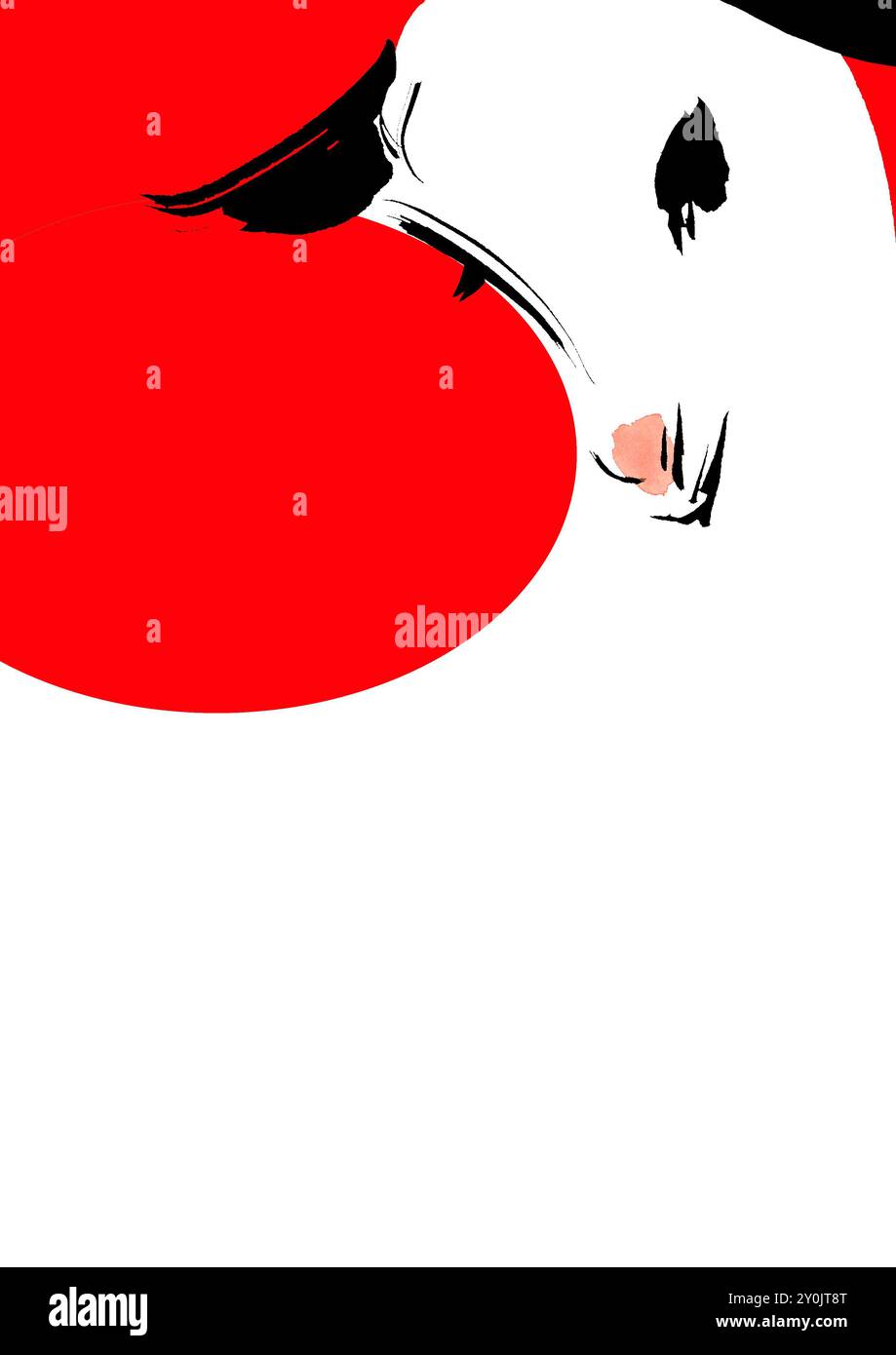 Red circle and sheep's head Stock Photo