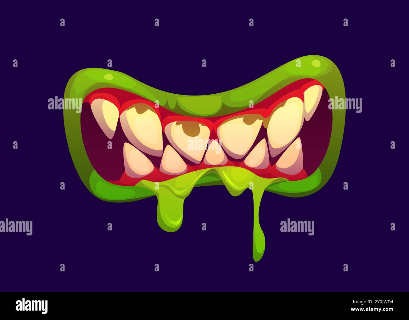 Halloween monster mouth with drool jaws, dripping saliva, green