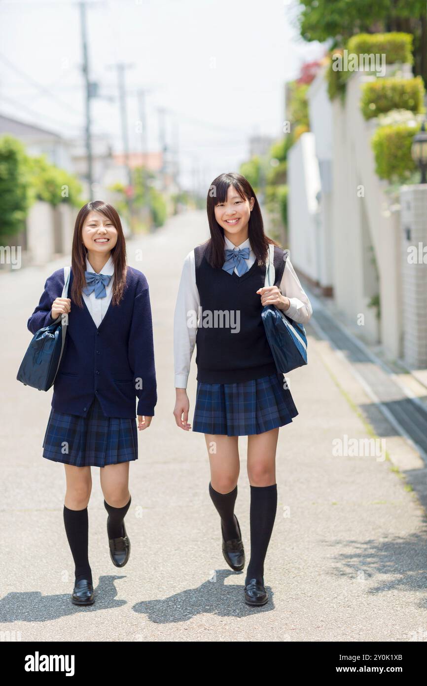 Two Japanese high school students Stock Photo