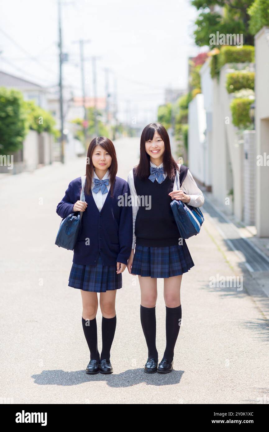 Two Japanese high school students Stock Photo