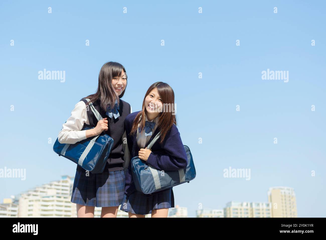 Two Japanese high school students Stock Photo