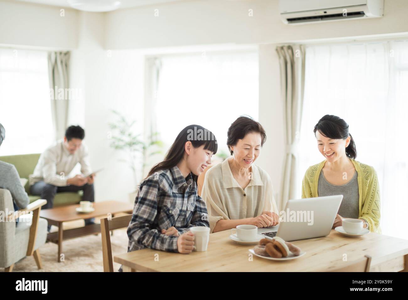 Three generations family using a computer Stock Photo - Alamy