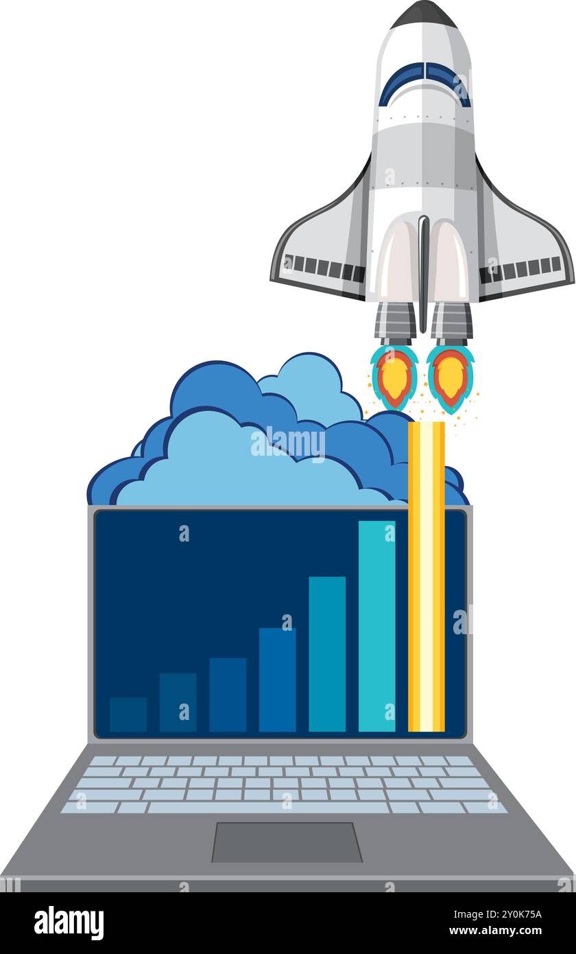 Rocket launching from laptop with growth chart Stock Vector Image & Art ...