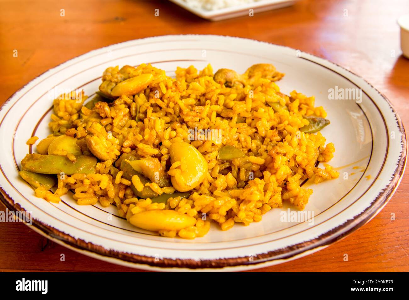 Curry chicken Paella Valencia, Spain. Stock Photo