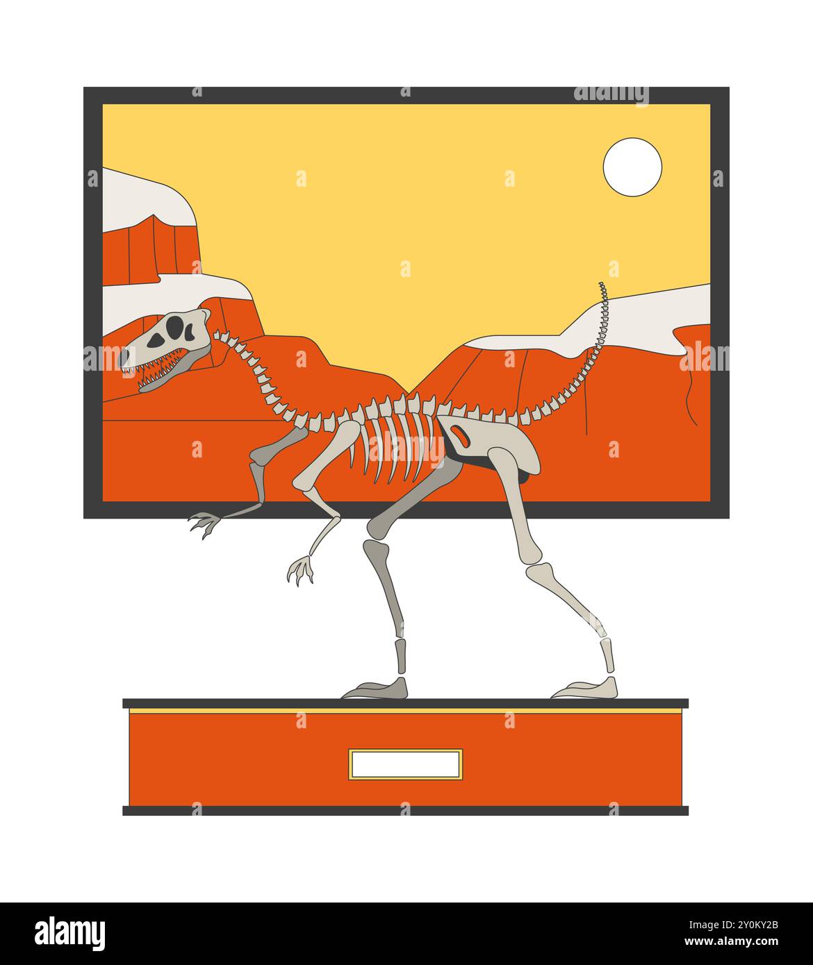 Velociraptor fossil exhibit 2D linear cartoon object Stock Vector Image ...