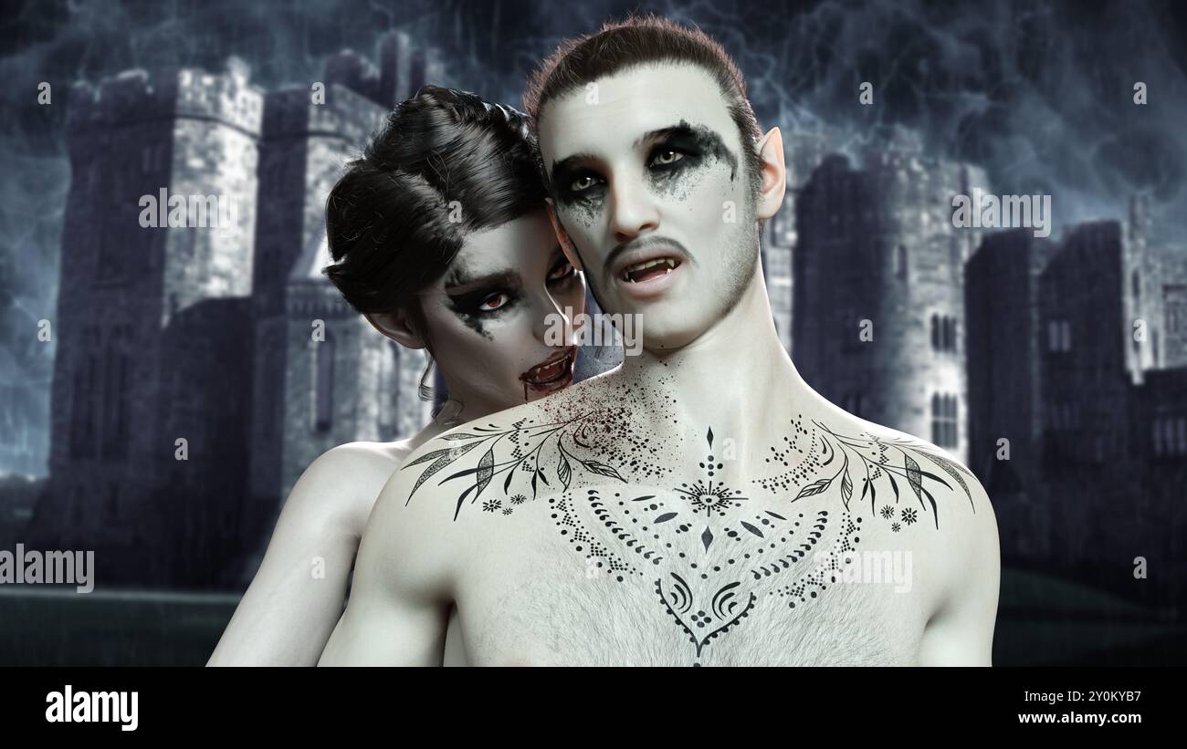 Vampire Bitign Neck a female vampire bites a male vampire in the neck Stock Photo - Alamy