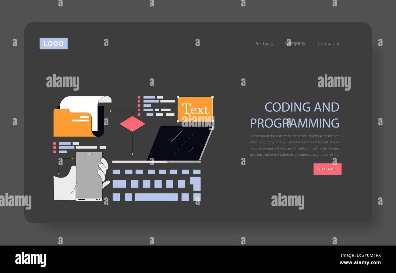 Modern coding and programming concept with laptop, abstract elements ...