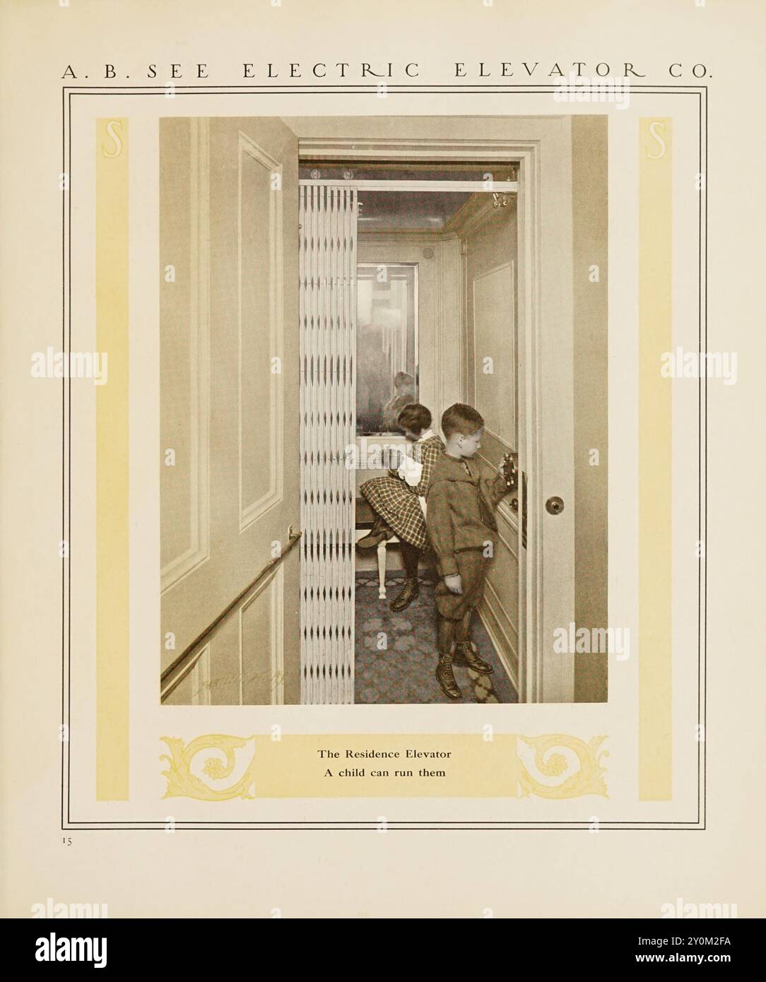 A Residence Elevator operated by children. Vintage Image from Catalog