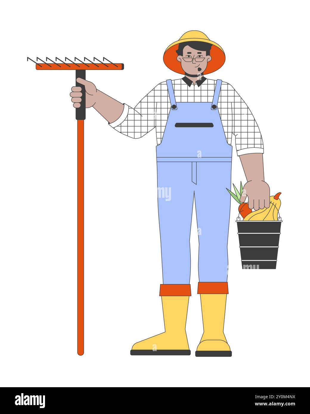 2d Rake Arab male with rake and vegetables bucket 2D cartoon character Stock ...
