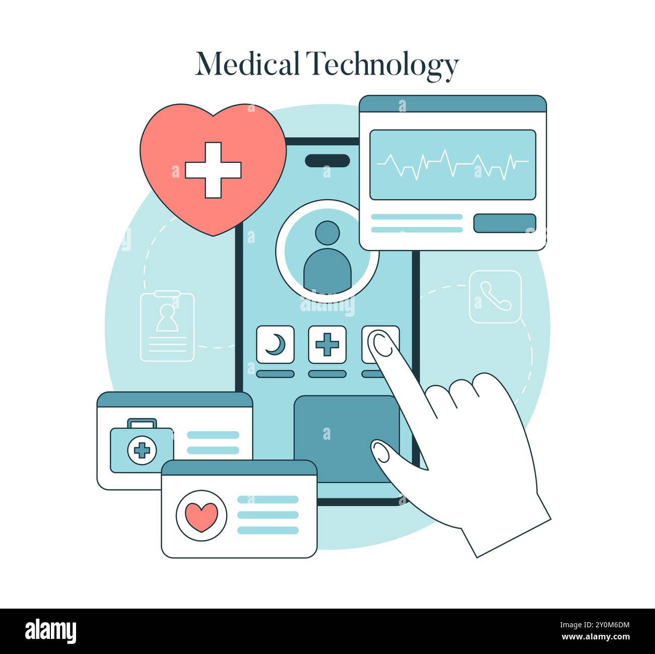 Medical Interface Vector Medical Technology concept. Interactive healthcare interface with heart ...