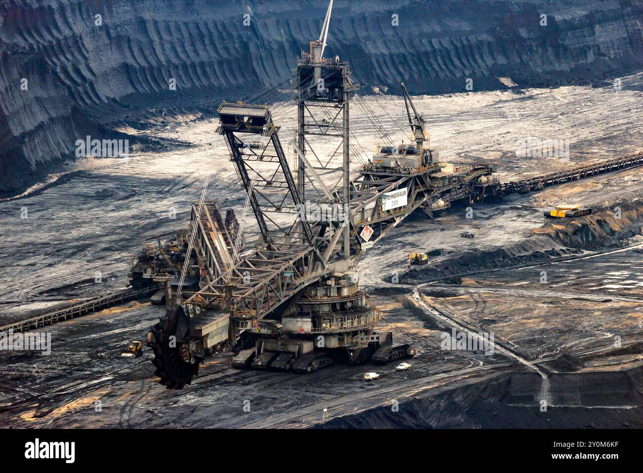 Bucket-wheel excavator mining lignite brown-coal in the Garzweiler open pit mine from RWE Tagebau. Hambach, Germany - Dec 14, 2015 Stock Photo