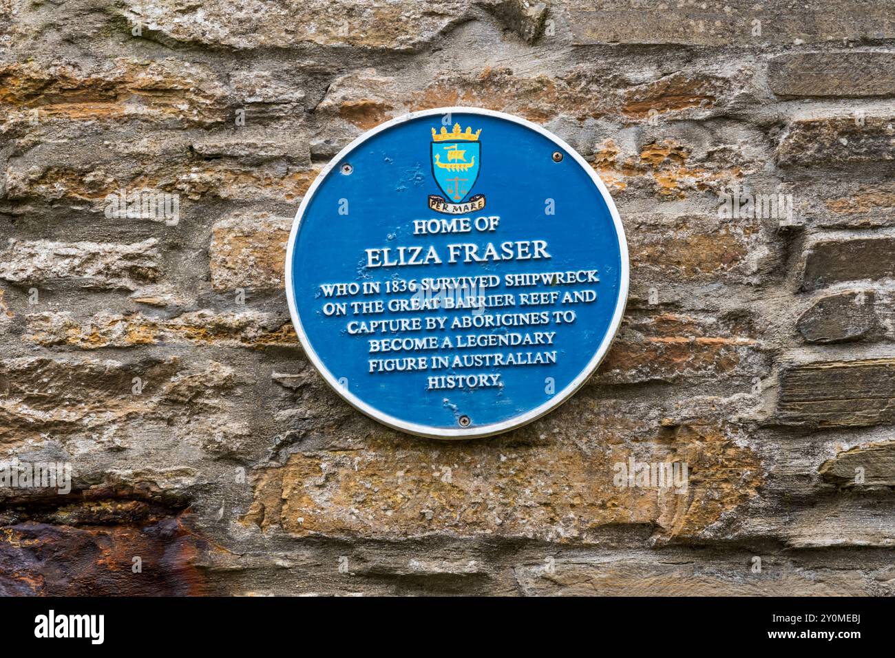 Blue plaque on the home of Eliza Fraser in Stromness, Orkney.  She was shipwrecked off Australia in 1836. Stock Photo