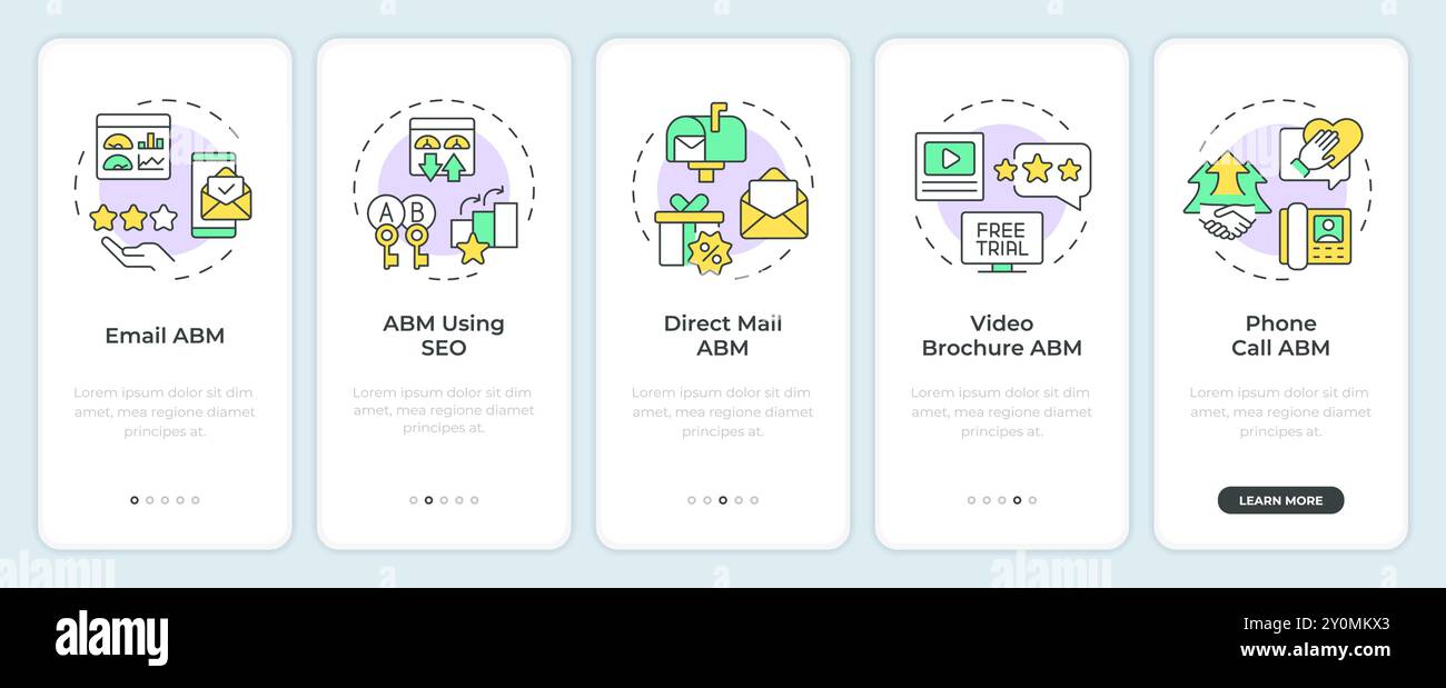 ABM tools onboarding mobile app screen Stock Vector