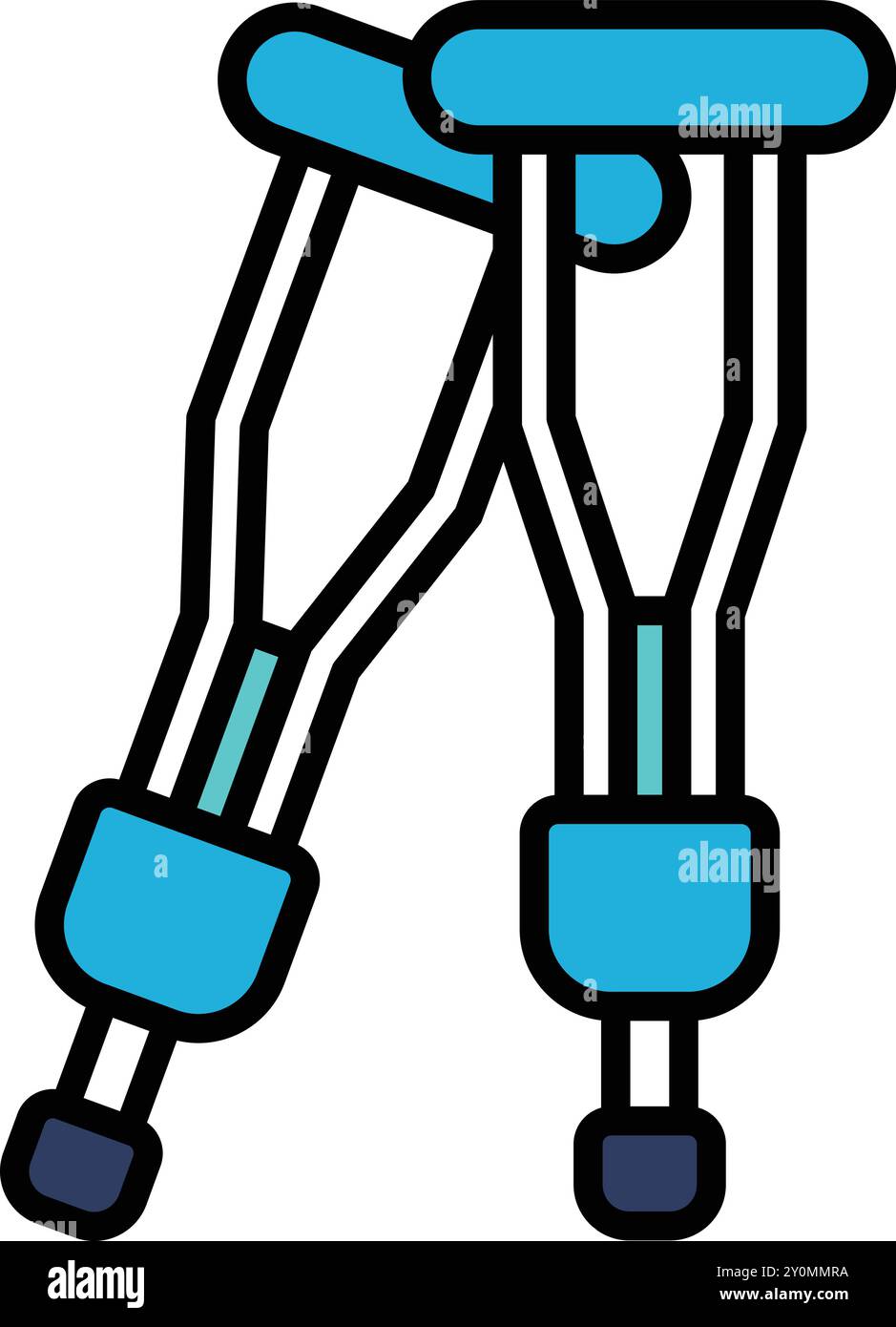 Two blue crutches with white handles. They are not in use Stock Vector