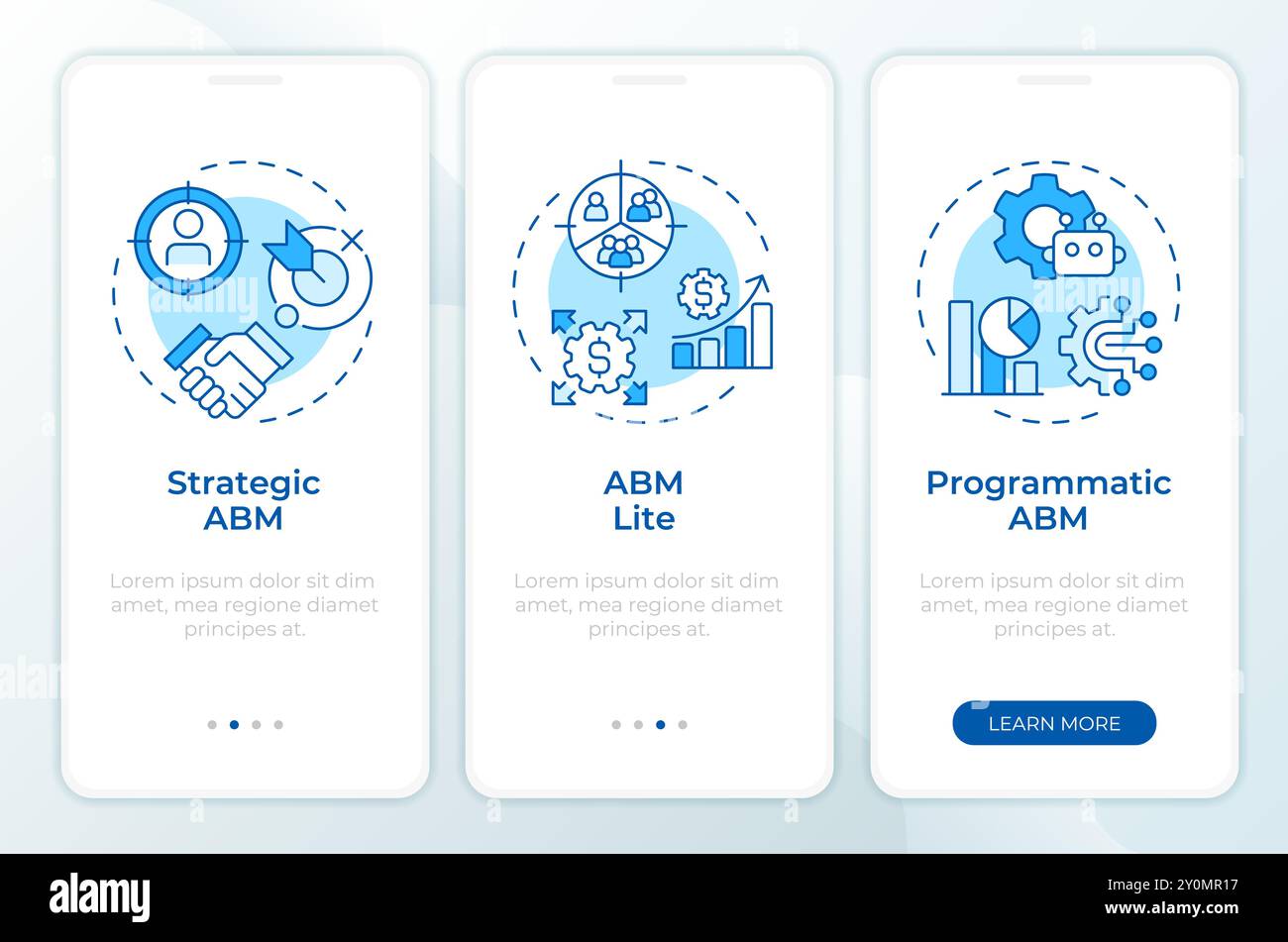 ABM approaches blue onboarding mobile app screen Stock Vector