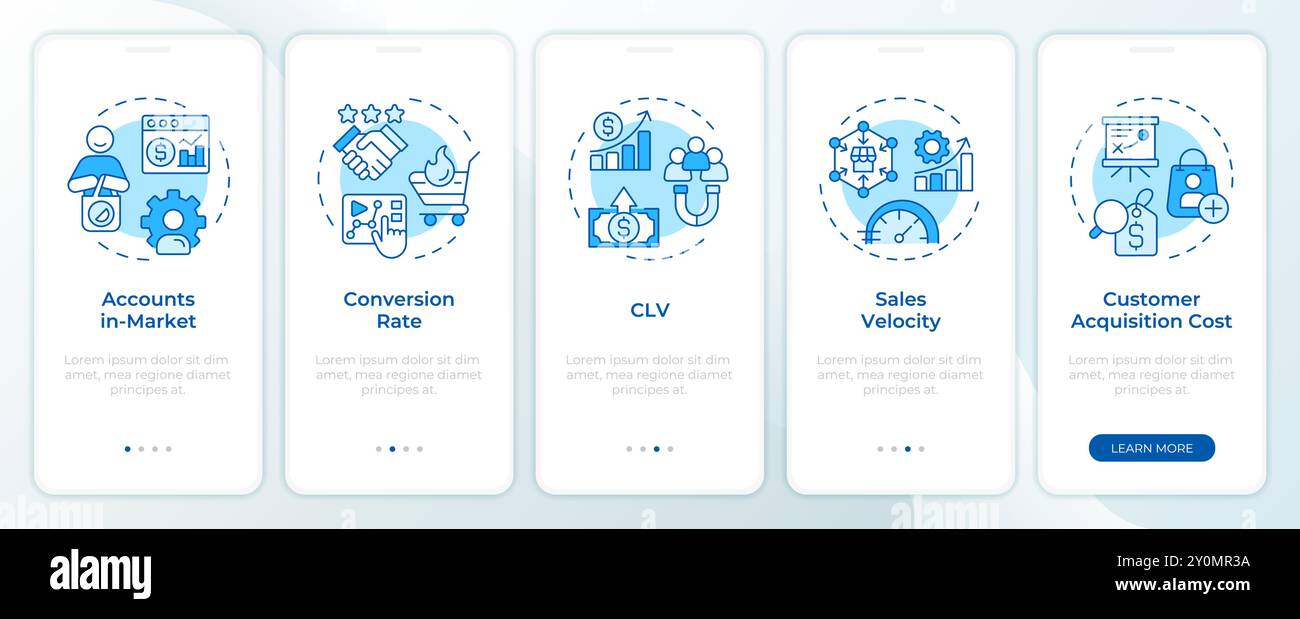 ABM efficiency blue onboarding mobile app screen Stock Vector