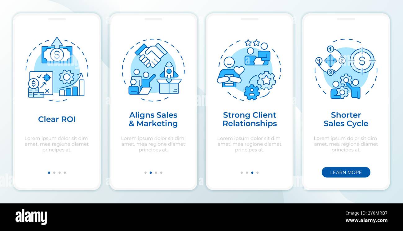 ABM benefits blue onboarding mobile app screen Stock Vector