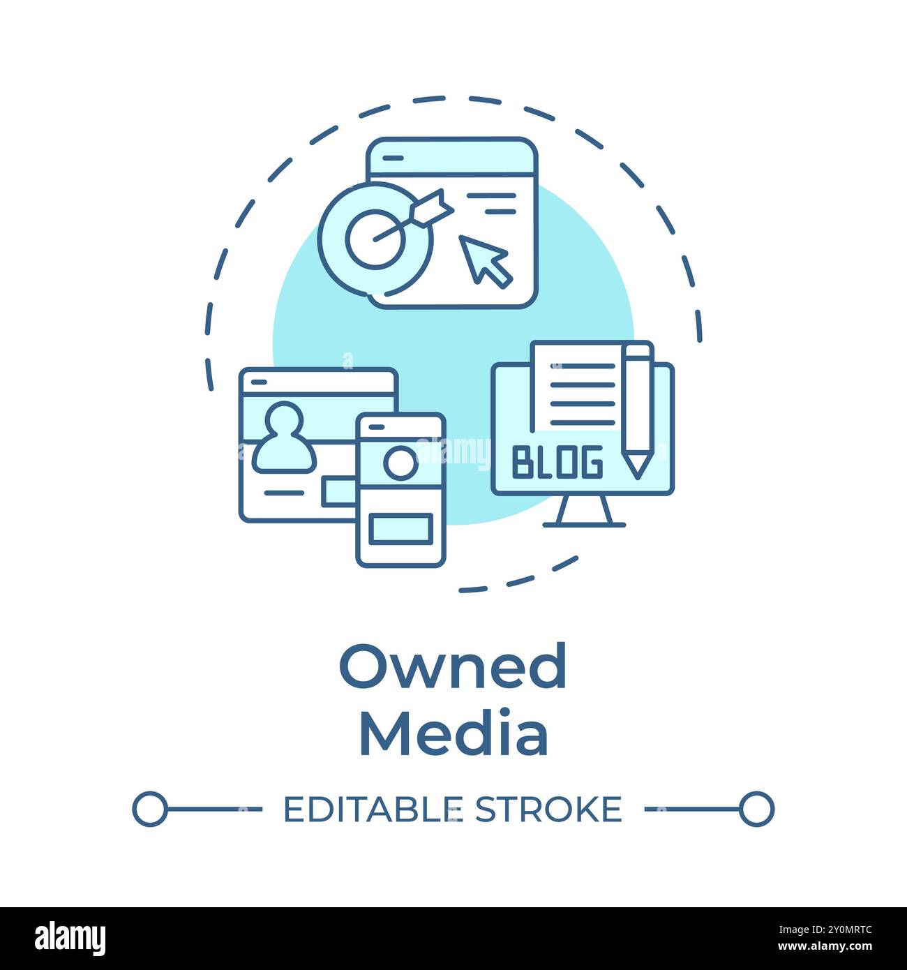 Owned media soft blue concept icon Stock Vector