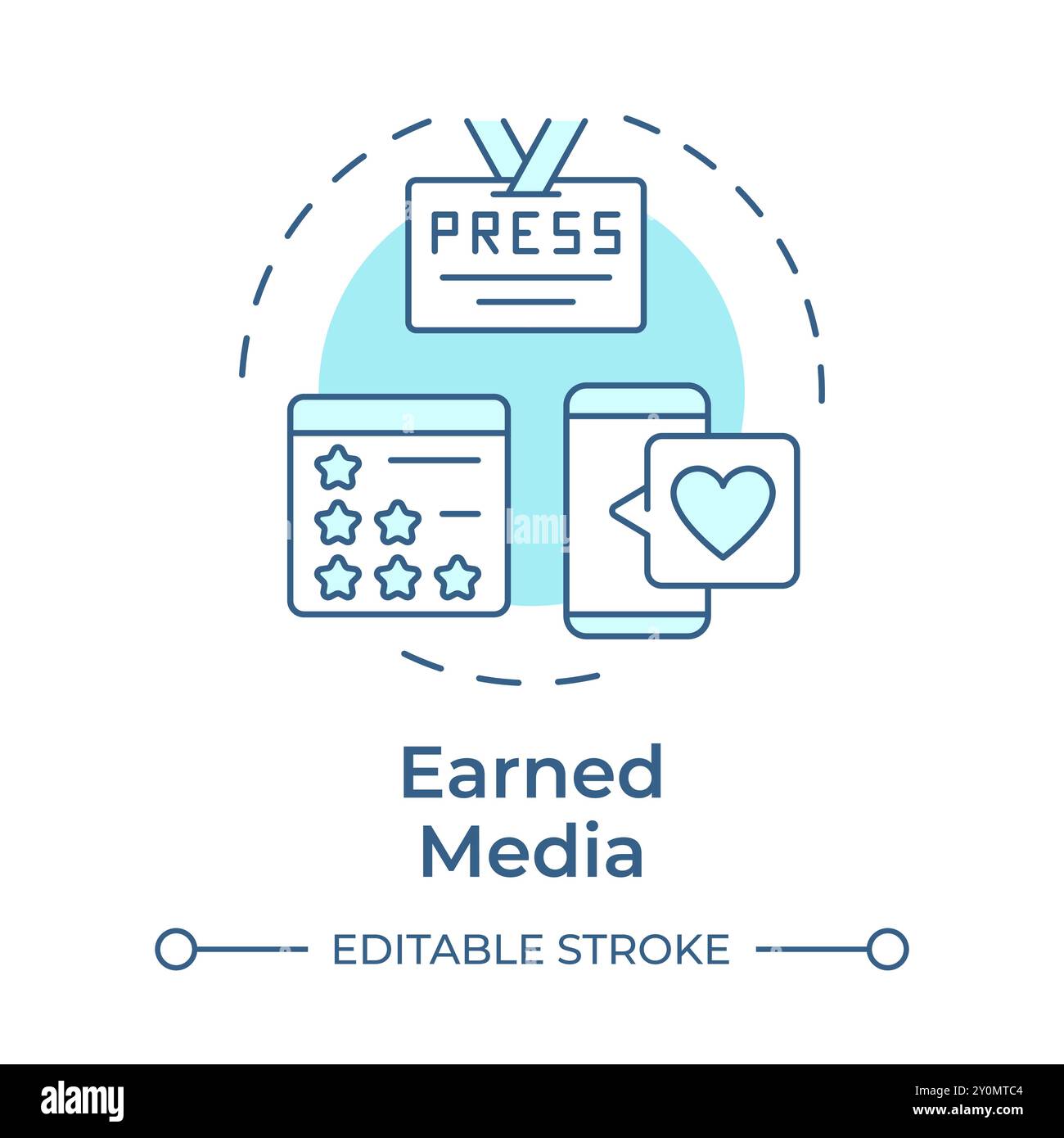 Earned media soft blue concept icon Stock Vector