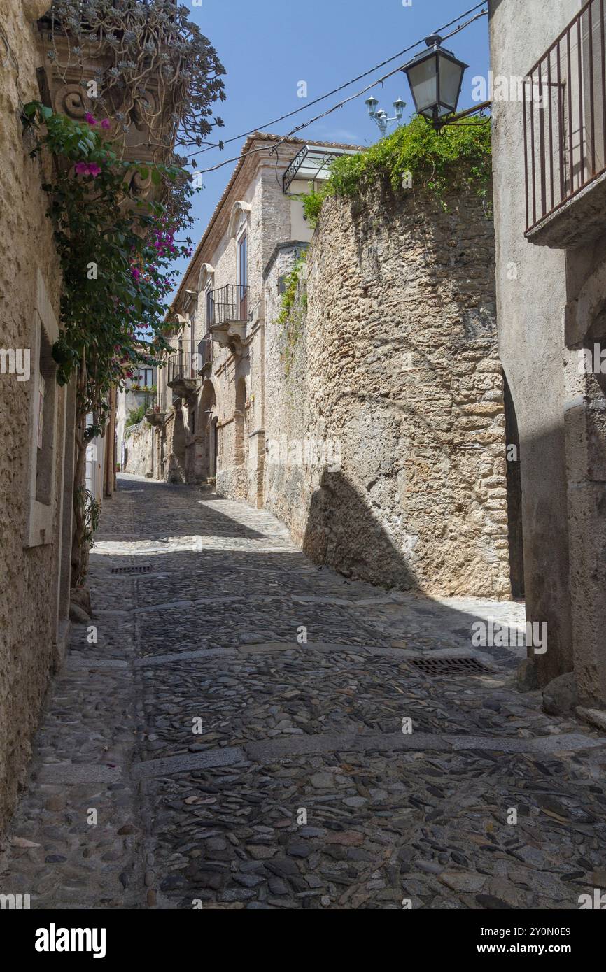 A stone paved street in Gerace, Calabria (italy) Stock Photo