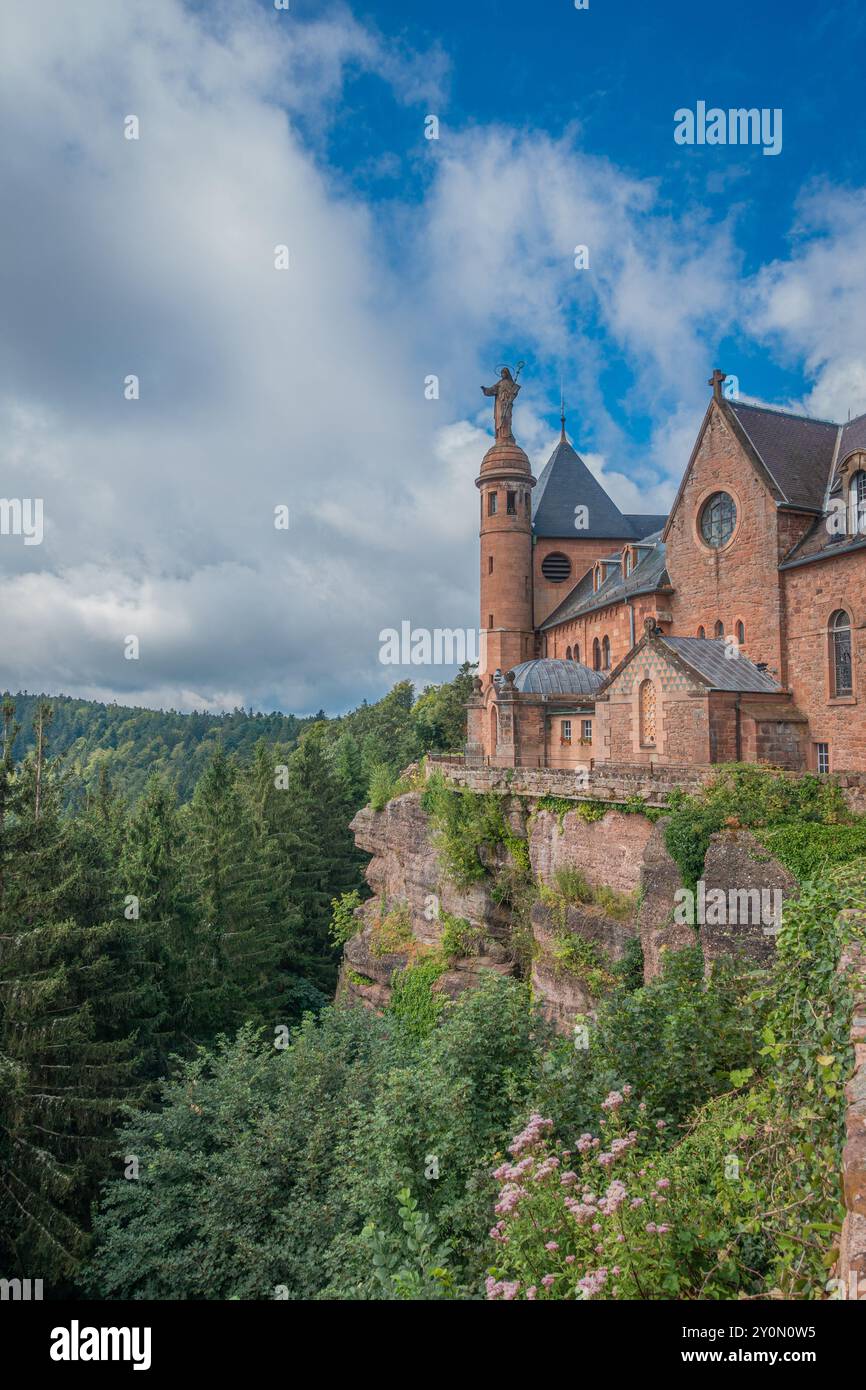 Ottrott, France - 05 August 2024: The Sanctuary of Mont Sainte Odile, a place of visit and pilgrimage in Alsace. Stock Photo