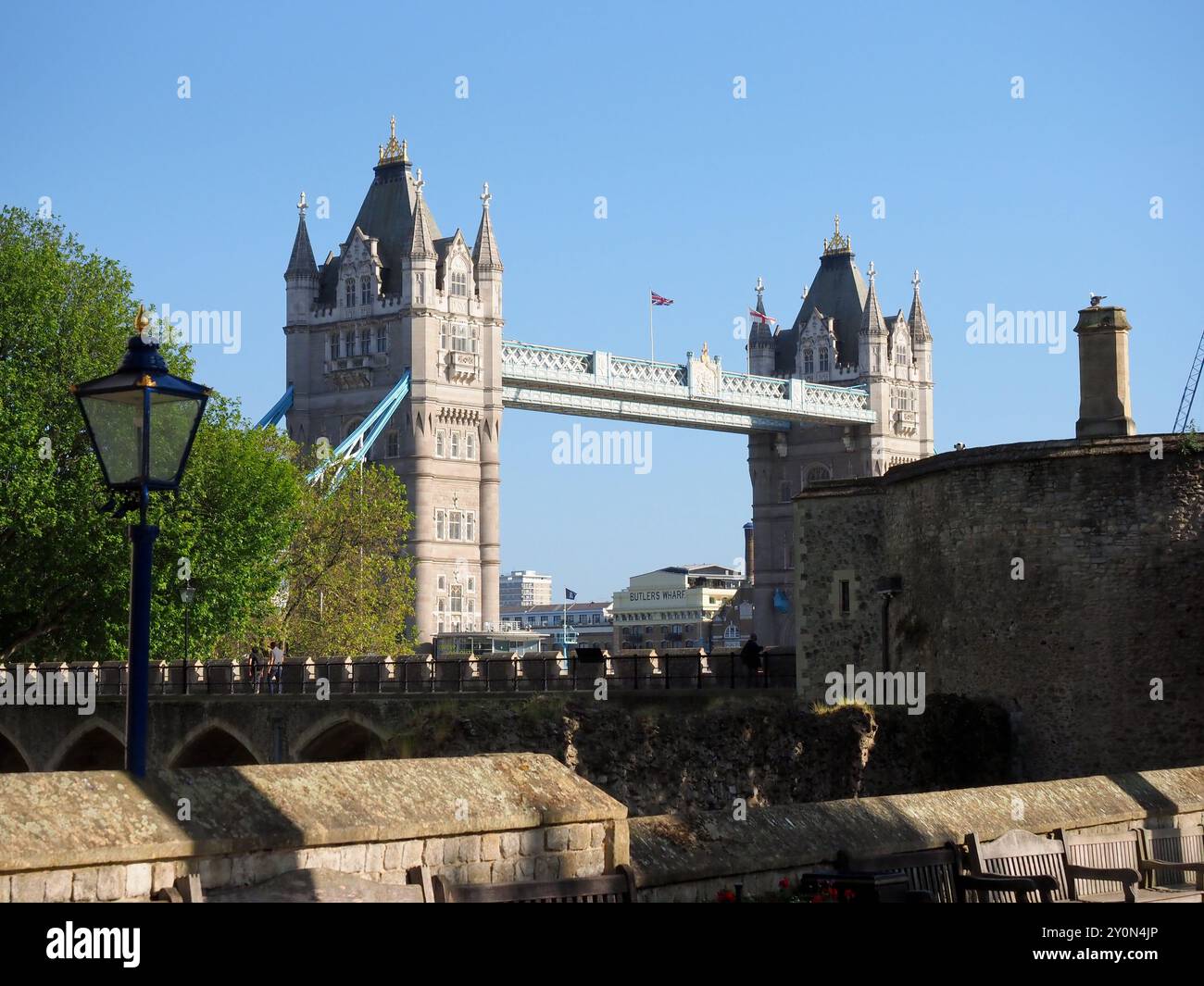 The iconic Tower Bridge in London seen from the tower of London Stock ...