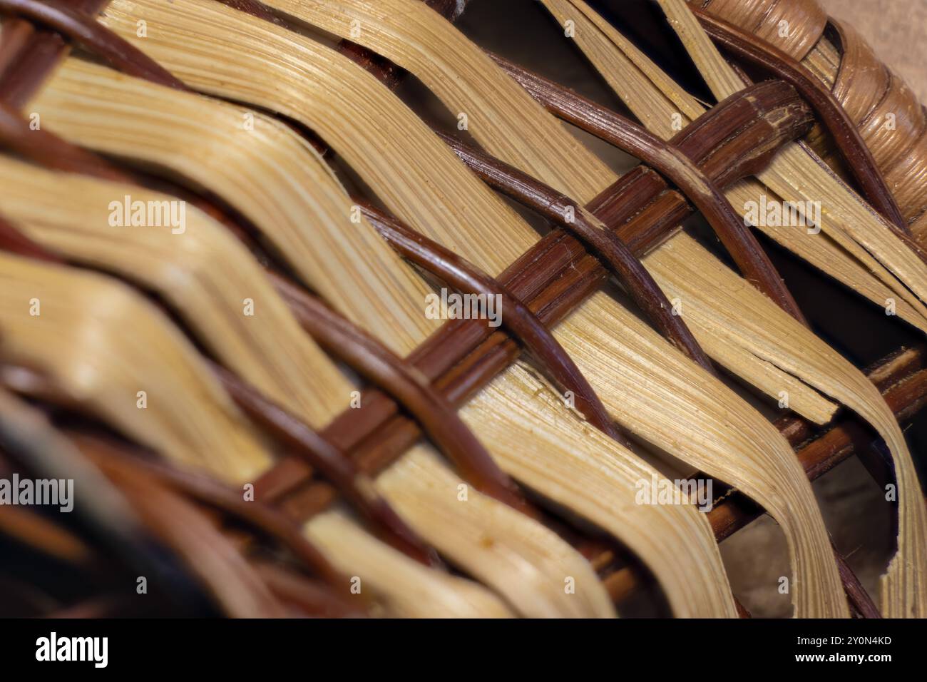 Focus stacked macro photography of the intricate weave of a traditional basket . Stock Photo