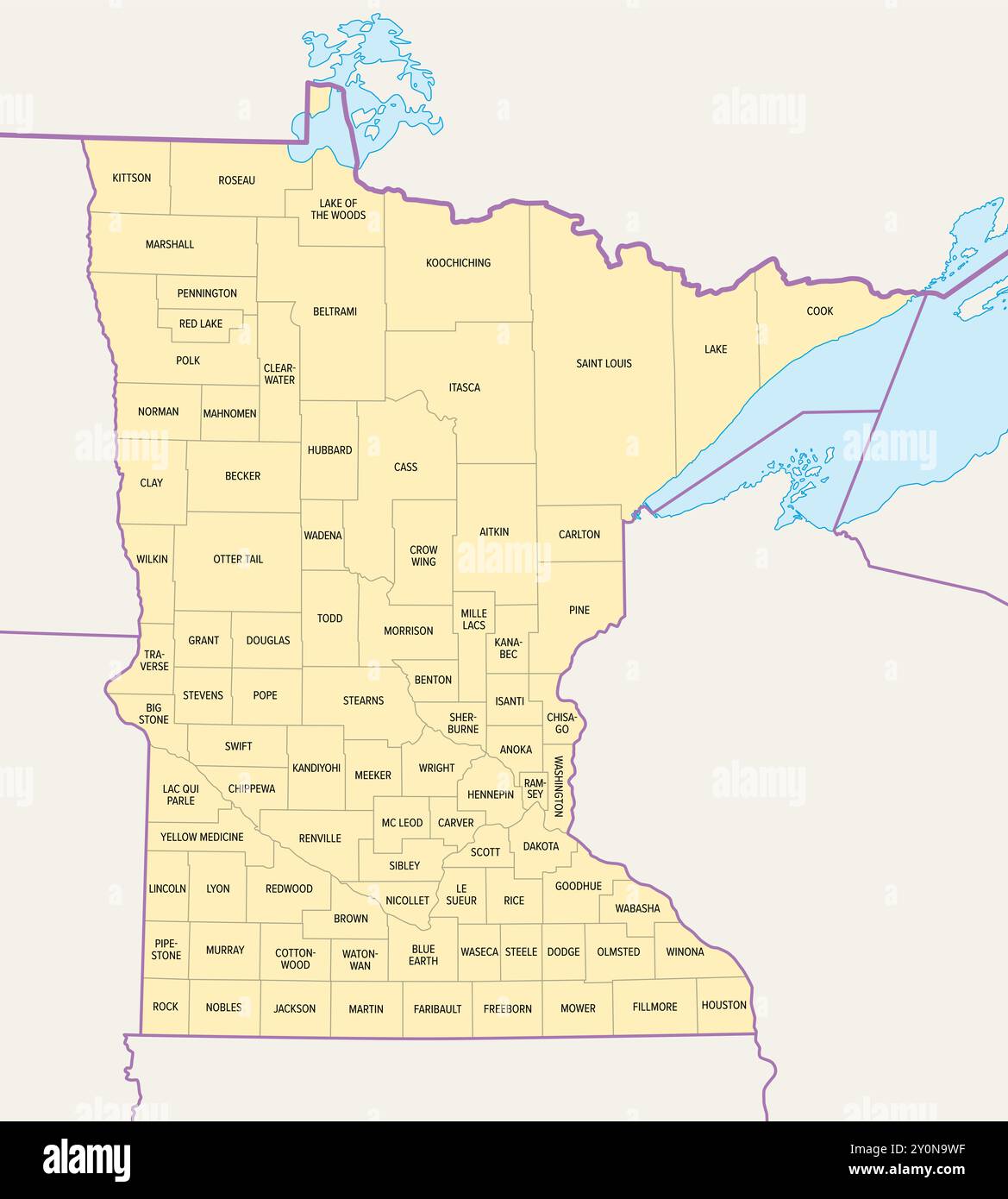 Minnesota counties political map - Minnesota Counties Political Map Minnesota A State In The Upper Midwestern Region Of The United States Is Subdivided Into 87 Counties 2Y0N9WF 