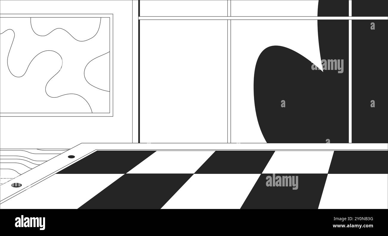 Abstract futuristic interior black and white line illustration Stock ...