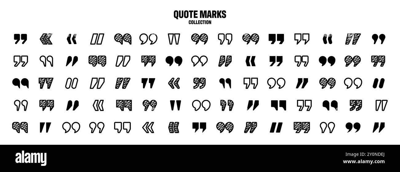 Hatched text quotation marks. Hand drawn quotes icon. Typographic ...