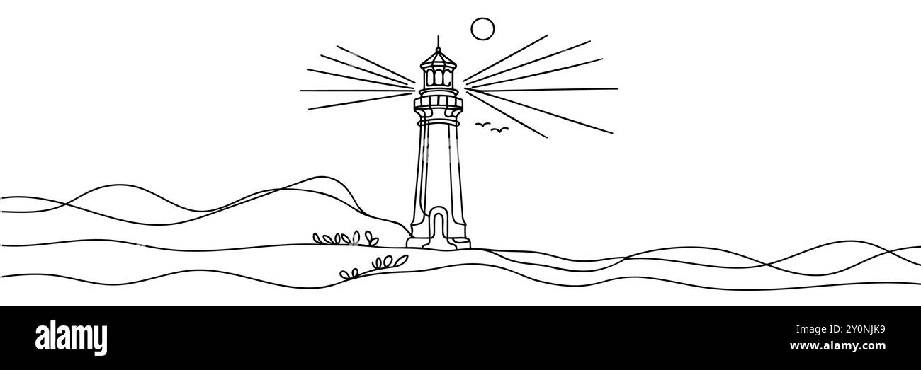 Continuous simple line drawing of lighthouse icon isolated on white ...