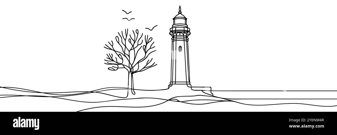 Continuous simple line drawing of lighthouse icon isolated on white ...