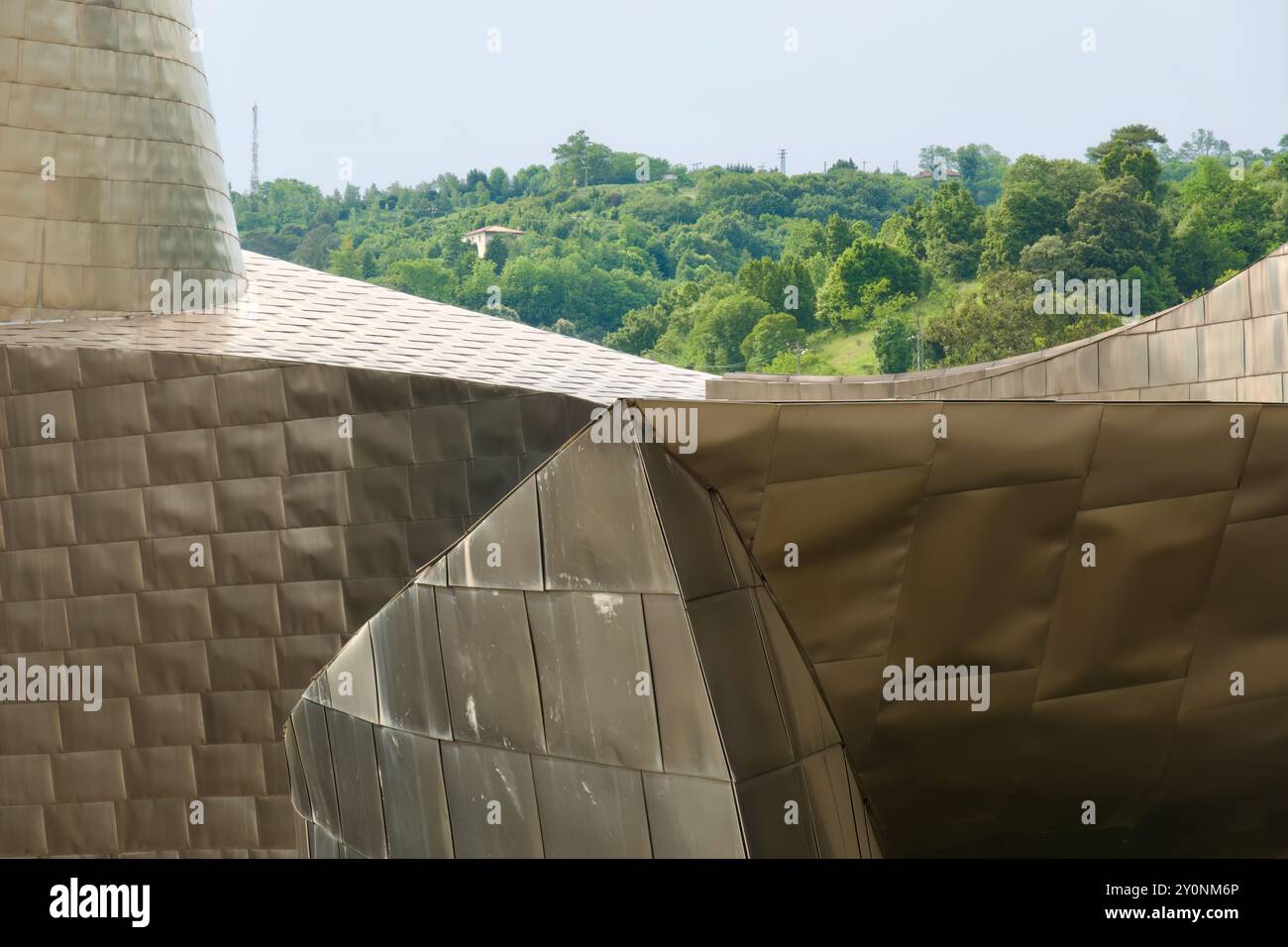 Exterior of the titanium tiled Guggenhiem Museum of Art by architect Frank Gehry Bilbao Basque Country Euskadi Spain Stock Photo