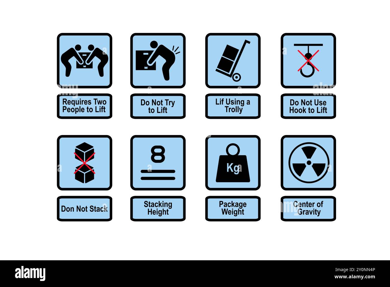 Packaging Handling icons. Package Package caution symbols. Warning and attention pictograms. Vector silhouette labels set Stock Vector