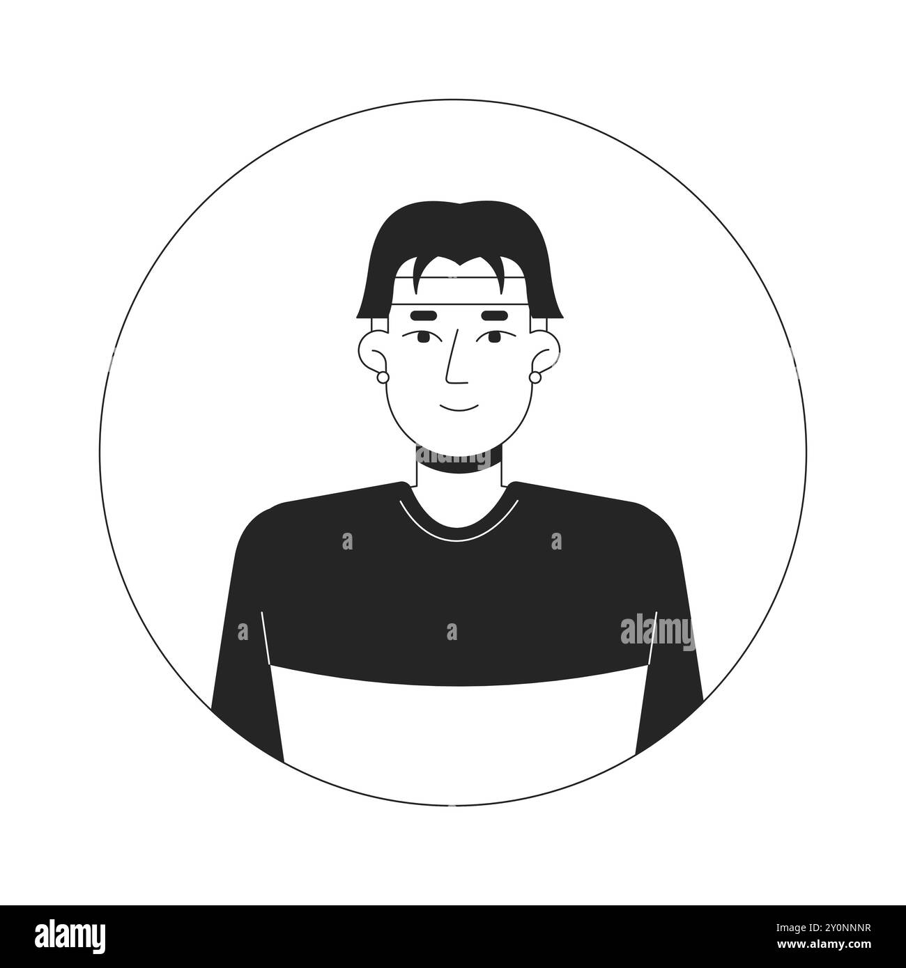 Korean young man wearing headband black and white 2D vector avatar ...