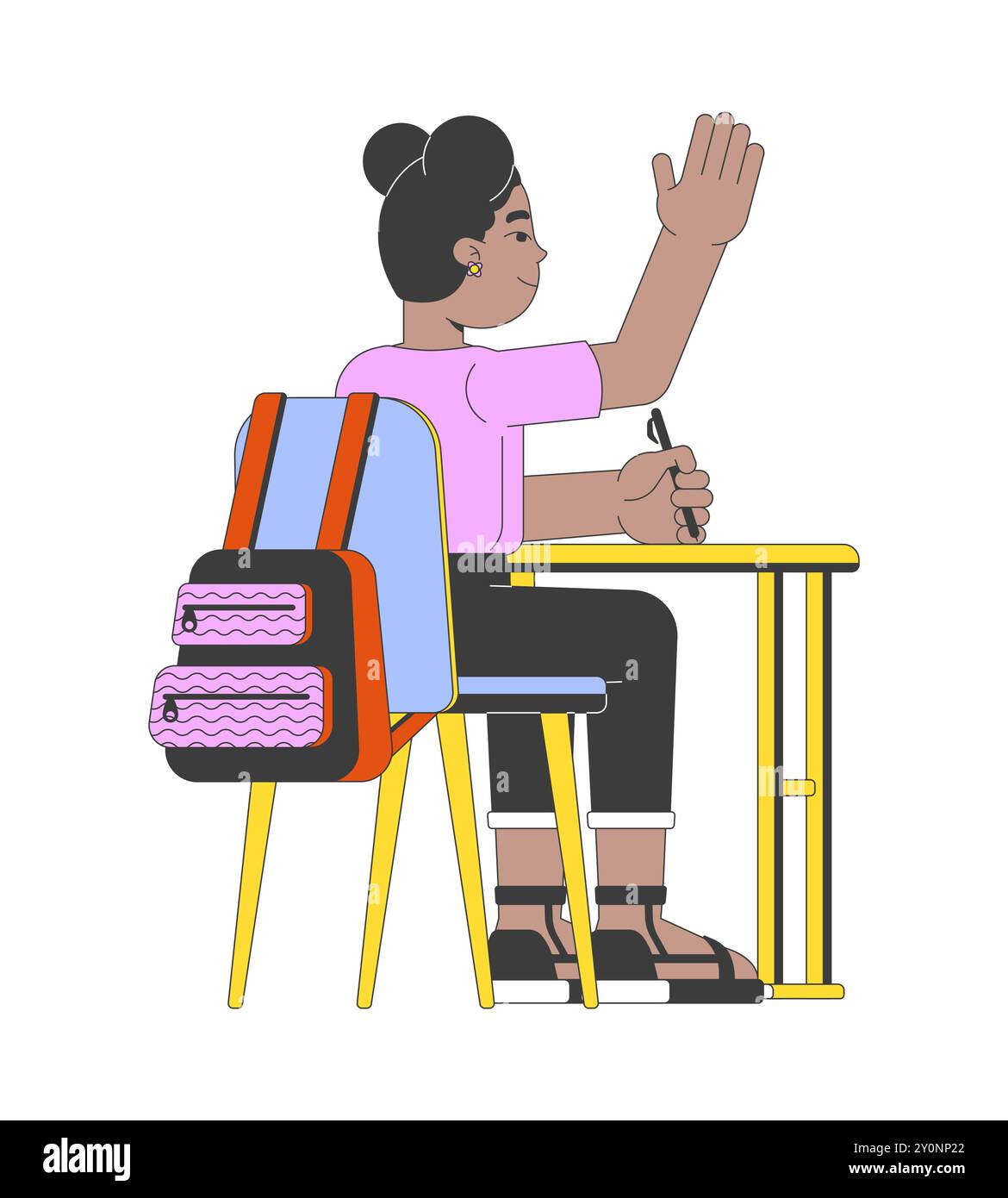African american schoolgirl hand raising 2D cartoon character Stock ...