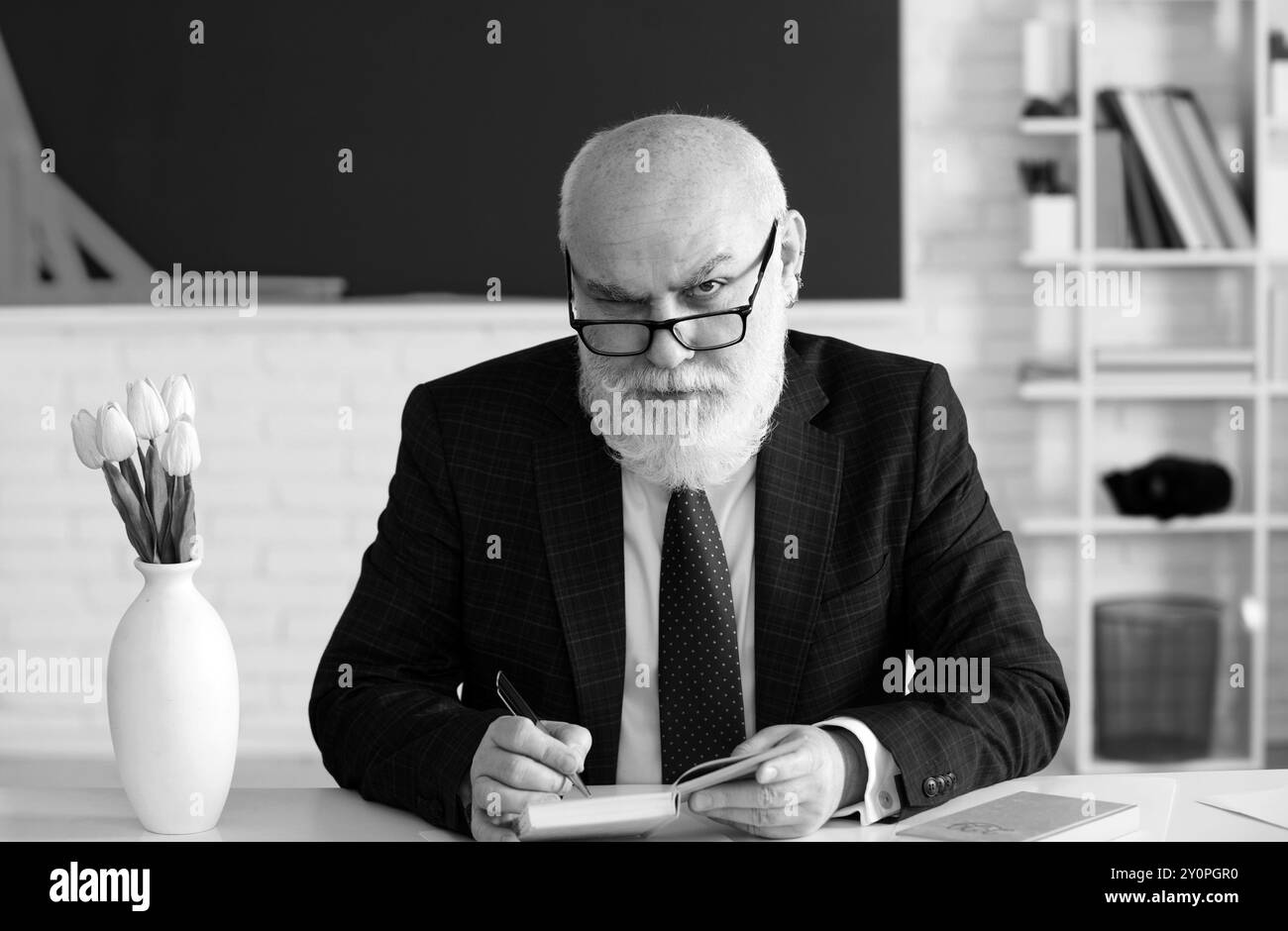Serious professor. People scientist occupation, knowledge, learning and ...