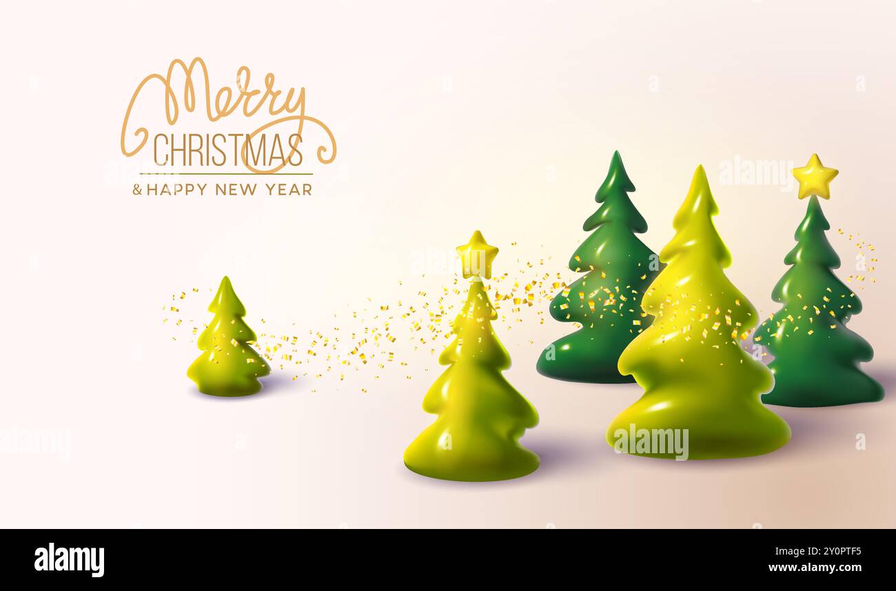 Christmas and New Year card. Xmas pine fir lush tree 3D. Conical Stock ...