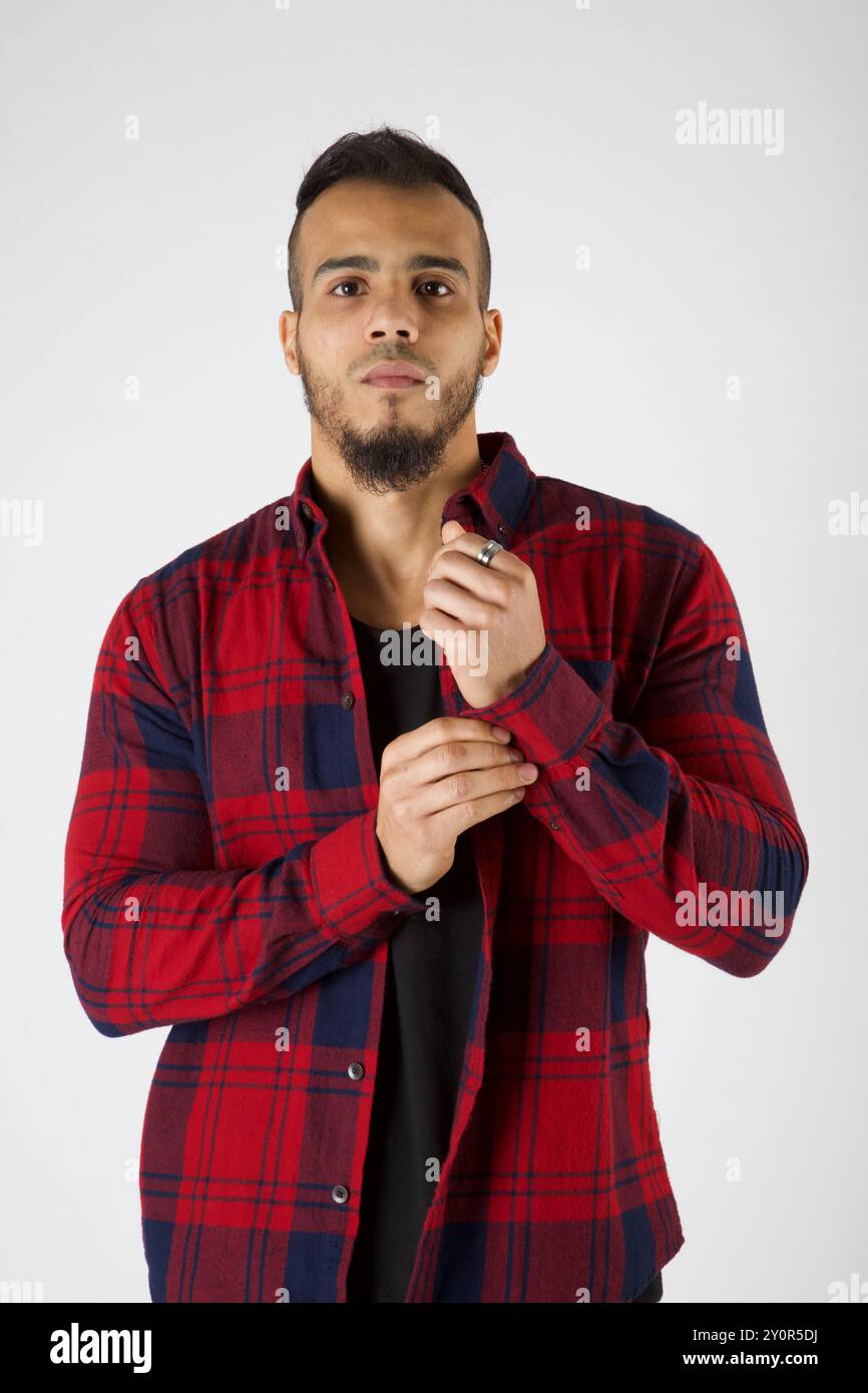 Portrait of a man wearing a plaid check shirt Stock Photo