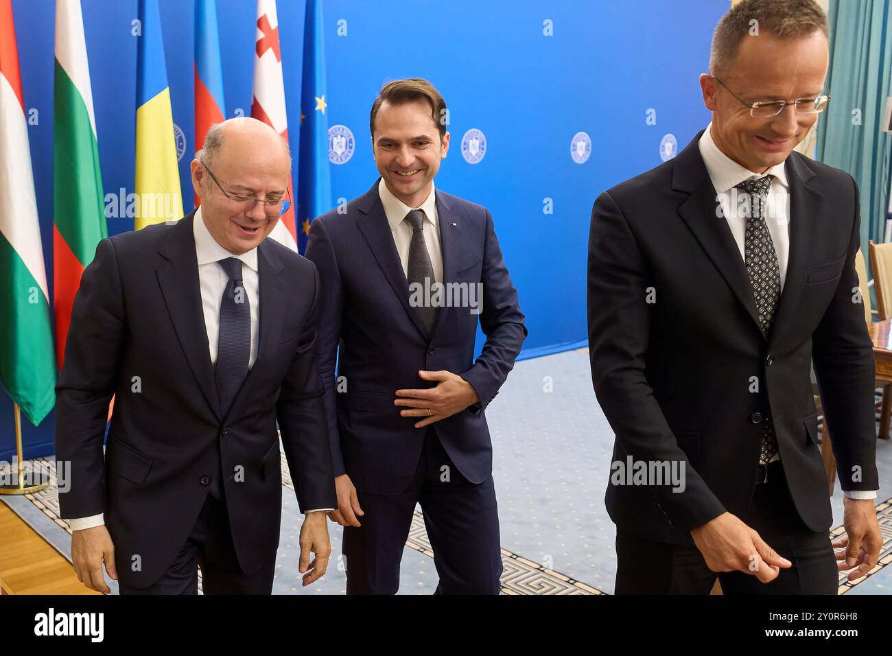 Bucharest, Romania. 3rd Sep, 2024: (L-R) Parviz Shahbazov, Minister of ...