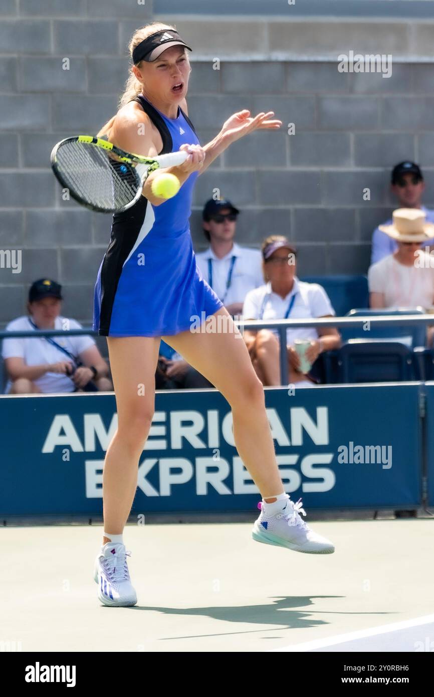 Caroline Wozniacki (DEN) competes in round 1 of the 2024 US Open Tennis