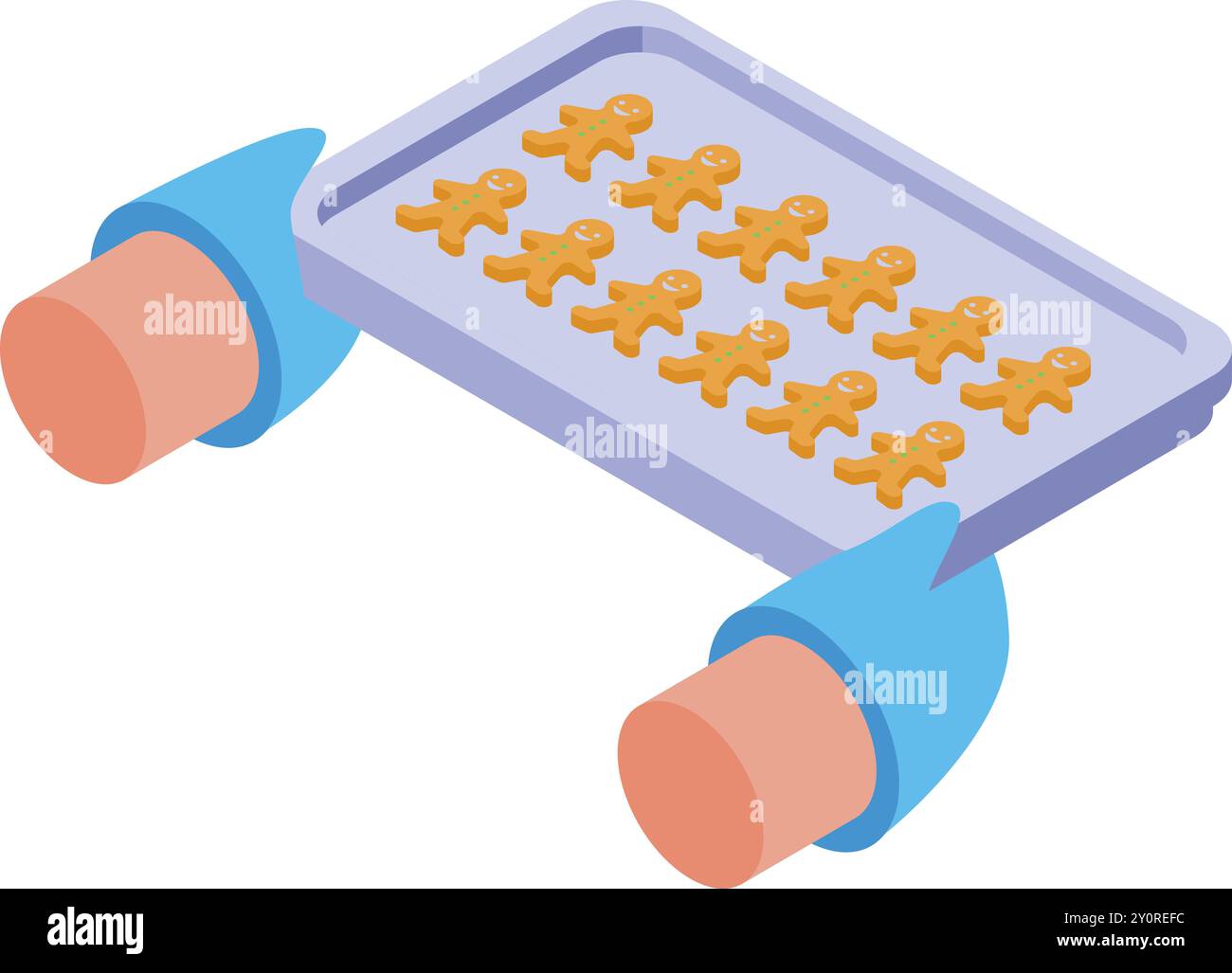 Baking sheet with gingerbread men cookies isometric view for any web design Stock Vector