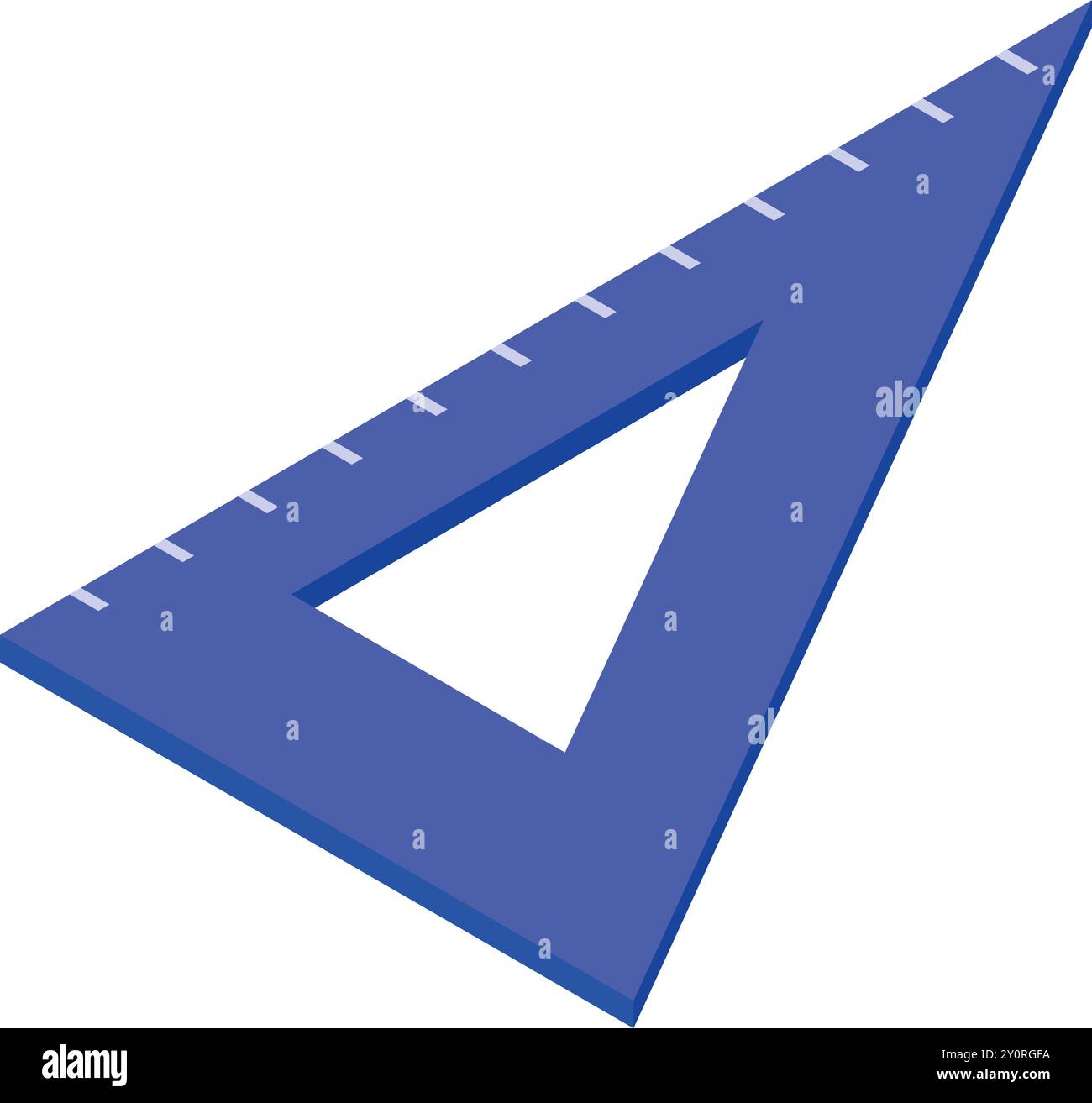 Blue triangular ruler is lying on a white background, casting a slight shadow Stock Vector